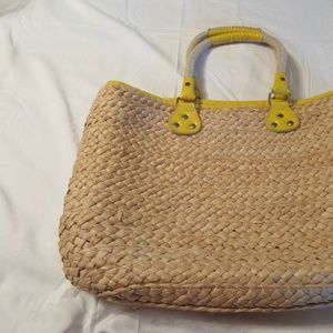 Straw Handbag Beach Bag with Yellow Trim